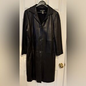 VTG Banana Republic Glove Black Leather Trench Coat Zip Out Wool Liner *EUC* L